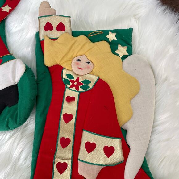 Vintage Christmas Stocking Lot of 2 Santa & Angel Stiff Cardboard Front READ - Picture 3 of 16